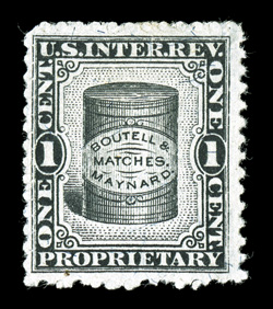 RO38b, Boutell & Maynard, 1c Black, silk paper, sound single, intense color and strong impression on crisp white paper, fine.