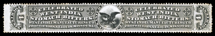RS264d, West India Manufacturing Co., 4c Black, die I, watermarked, attractive example of this very scarce stamp, light even toning and a few nibbed perfs. at right, otherwise
fine only 27 examples recorded in the Aldrich census.