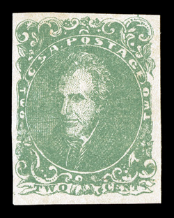 3, 2c Green, full to mostly large margins all around, strong color and a crisp detailed impression, full o.g., lightly hinged, very fine 2007 APS certificate.