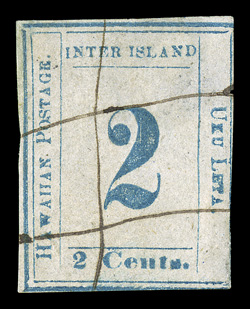 13, 2c Light blue, Plate 3-A, Type IX, Position 9, margins mostly on three sides, in at right, thin and top left corner added, fine appearance for this rare stamp 2001 APS
certificate.