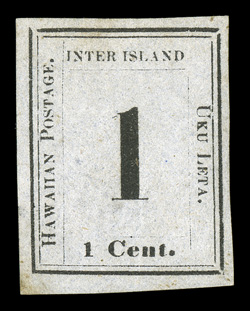 15, 1c Black on grayish, Plate 4-B, Type VII, Position 7, unused, large to very large margins all around, deep color, small thinned spot mainly in the left margin and light
toned spot in the bottom left corner margin, extremely fine appearance