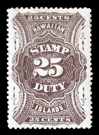 R10, 25c Violet brown, a handsome mint example of this scarce stamp, beautifully centered, sumptuously rich color, full o.g., extremely fine.