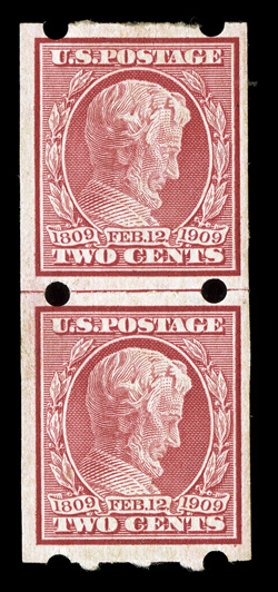 368, 2c Lincoln imperforate, Brinkerhoff Ty. IIb perforations, guide line pair, nicely centered, o.g., h.r., very fine and scarce.