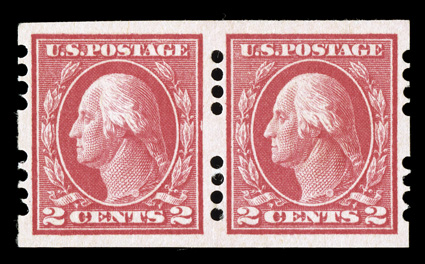 482, 2c Carmine imperforate, Ty. I, Farwell 4B4 perforations, pair, attractively centered and large margins, o.g., l.h., very fine and scarce.