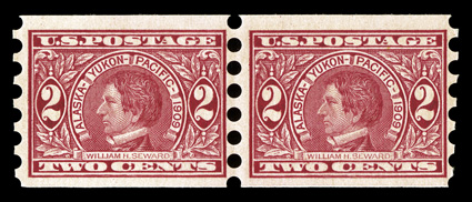 371, 2c Alaska-Yukon imperforate, Mailometer Ty. II perforations, pair, bright and fresh, o.g., l.h., fine and scarce.