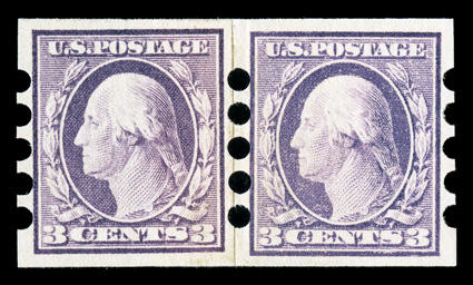 483, 3c Violet, Ty. I, Mailometer Ty. IV perforations, pristine paste-up pair, bright and fresh, o.g., n.h., choice very fine.