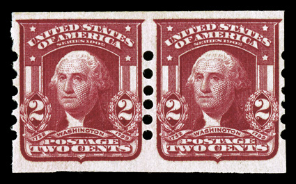 320a, 2c Lake imperforate, Schermack Ty. II perforations, pair, nicely centered, o.g., very fine.