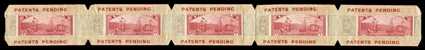 343, 373, 1c Green imperforate and 2c Hudson-Fulton imperforate, former stamp missing and latter folded horizontal pairs with U.S.A.V. Ty. II perforations, enclosed within an
unsevered  strip of five U.S. Automatic Vending Co. pocket Ty. 3-2,<