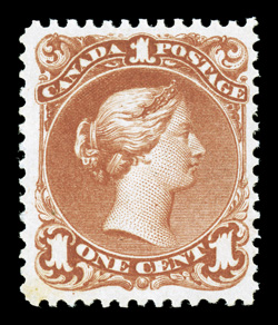22, 1868 1c Brown red, brilliantly fresh, bright color, well centered within large margins, full o.g., lightly hinged, very fine and exceptionally choice photocopy of a 1995
V.G. Greene certificate for a block of four, this being the bottom lef