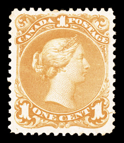 23, 1869 1c Yellow orange, outstanding centering within uncharacteristically large margins, brilliantly fresh with gorgeous vibrant color, as well as a strong impression on
bright paper, full clean o.g., relatively lightly hinged, extremely fine