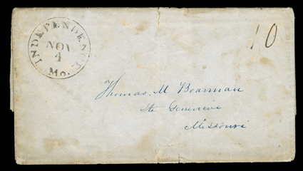 Camp near old camp Calhoun New Mexico, September 16th, 1847 dateline on folded letter with integral address leaf carried eastbound by military courier through unorganized
territory beyond the boundary of the United States up the Santa Fe Trail, e