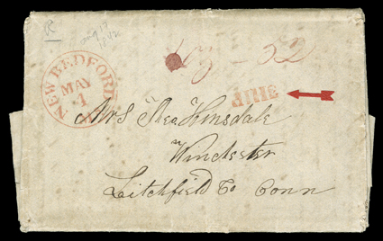 [Idaho Missionary Mail, 1842-43] folded letter with integral address leaf from Henry Harmon Spalding, from the Lapwai Mission datelined Clear Water Aug 17 1842, which was
located on the Clearwater River in what was then the Oregon Country and i