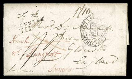 [Burning of Washington] The day the British burned down the White House, July 24, 1814, a British artillery officers folded letter with integral address leaf datelined HMS Royal
Oak, Patuxent River, Sept 2nd, 1814 written a few days after the