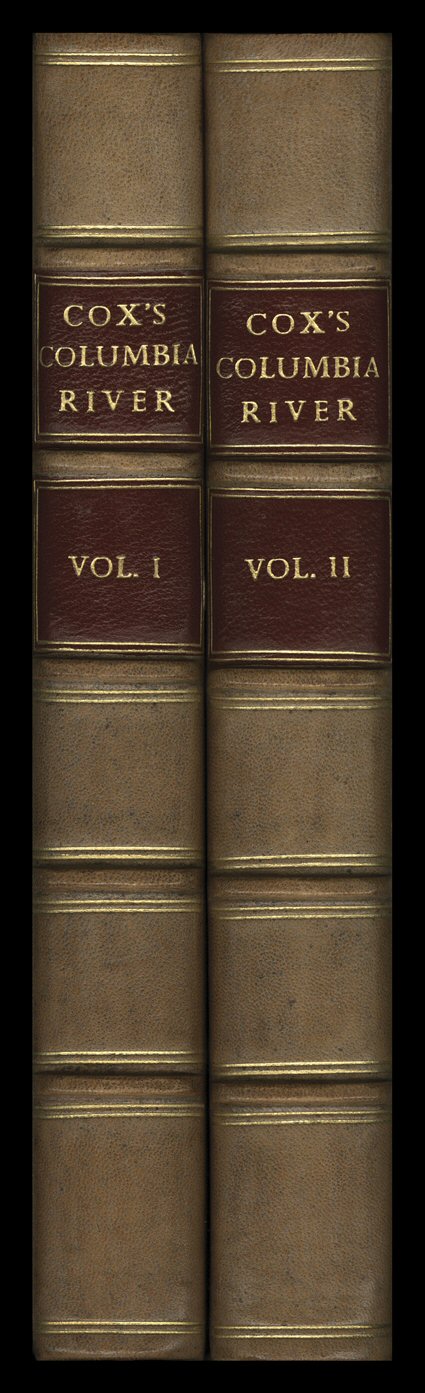 Adventures on the Columbia River., Ross Cox. London, Colburn and Bentley, 1831. Two volumes. 8vo, modern æ calf with banded and gilt spines, red ribbons. Risvold labels on
pastedown and half title of volume I. Lightly foxed.