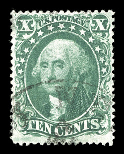 34, 10c Green, Ty. IV, position 76L1, recut at bottom, attractively centered, rich bright color, light c.d.s. cancel, very fine 2000 PF certificate.