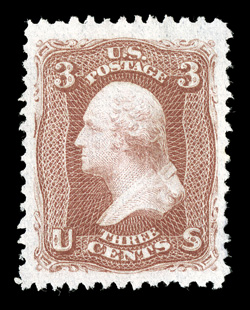 88 var., 3c Rose red, E grill, unused, excellent centering within lavishly large margins, bright fresh color in the distinctive rose red shade, clean impression, extremely fine
2001 PSE certificate ex-Mann.