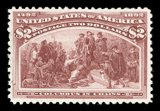 242, $2.00 Columbian, well centered and margined, rich bright color, o.g., lightly hinged, choice very fine 2000 PF and 2005 PSE certificates.