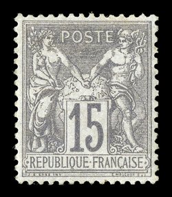 69, 1876 15c Gray lilac on grayish, Ty. I, a fantastic mint example of this scarcer value, incredibly well centered within balanced margins, rich color on fresh paper,
unblemished o.g., n.h., extremely fine a gem for the finest quality collecti