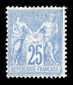 72, 1876 25c Ultramarine on bluish, Ty. I, a desirable mint example of this rare value, lovely bright color on fresh paper, centered a bit to lower left, but with the
perforations clearing the design, which is better than most, o.g., h.r., fine