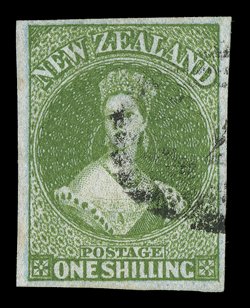 1- pale yellow-green on bleuté paper, large to very large margins all round, fresh bright colour and with small part cancellation small inclusion at right not detracting from
the fine appearance of this large stamp. R.P.S. Certificate (1952). S