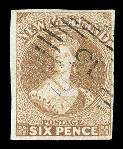 6d. pale brown on soft paper, good to large margins and neatly cancelled 15 at Nelson very fine. Sc. 9h S.G. 14, £300.