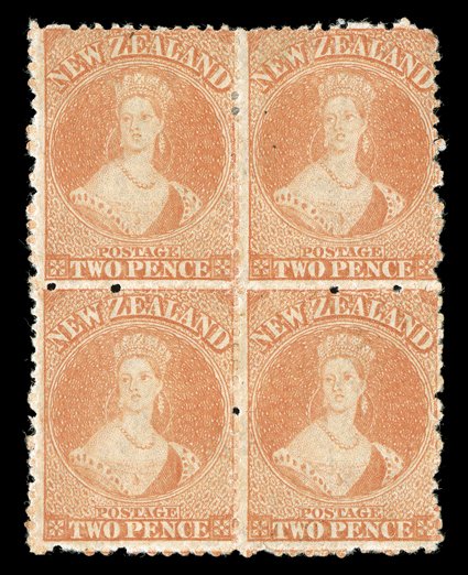 2d. vermilion block of four, fresh light color and with part original gum most attractive. Sc. 48 S.G. 138, £600+.