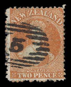 2d. vermilion, two examples showing portions of T H SAUNDERS papermakers watermark in double-lined capitals, one with part ND and neatly cancelled 5, the other with small
portions of two letters and bars cancellation, small thin at top. Sc