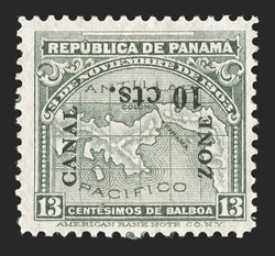 36a, 10c on 13c Gray, 10 cts. inverted, fresh mint single, part o.g., fine signed Colman (CZSG 36a).