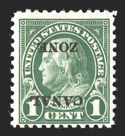 71a, 1c Deep green, inverted overprint, lovely rich color on fresh paper, centered to the bottom as always, o.g., h.r., fine and scarce signed Economist (CZSG
71a).