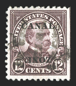 76a, 12c Violet, Zone inverted, a desirable used copy of this rarity being one of the seven known used examples, deep rich color, quite well centered for this, natural
straight-edge as always, a couple small this spots and minor creasing,