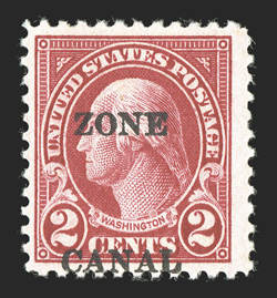 84b, 2c Carmine, Zone Canal overprint, similar to the above lot except this has 11mm spacing, radiant color, o.g., fine it is believed this is one of only two examples of this
error exist with 11mm spacing (CZSG 84b).