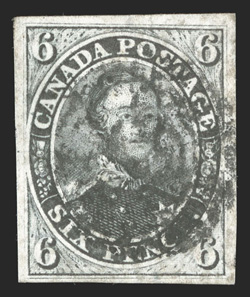 5, 1855 6p Slate gray on wove paper, four large margins, strong rich color and a sharp impression, target cancel, choice very fine 2010 PF certificate (Unitrade
C$2,000.00).