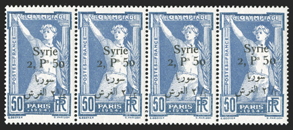 166-169, 1924 50c on 10c to 2.50P on 50c Olympic games cplt., fresh mint blocks of four, except 2.50P a horizontal strip of four, o.g., n.h., fine-very fine
set.
