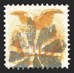 116, 10c Yellow, used, extravagantly large and well balanced margins all around, bright color, rosette cancel, extremely fine 1987 PF certificate.