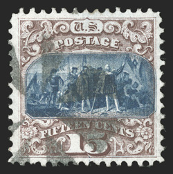 118, 15c Brown and blue, Ty. I, uncommonly well centered within large margins, bright colors, light circle of wedges cancel, extremely fine and attractive 1983 PF certificate
and a 2007 PF certificate (XF 90).