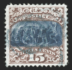 119, 15c Brown and blue, Ty. II, pretty used single, wonderfully well centered within particularly wide margins, strong rich colors, light blue target cancel, extremely fine
1997 PF certificate and a 2008 PF certificate (XF 90).