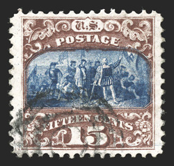 119, 15c Brown and blue, Ty. II, used, very well centered within wide margins, strong rich colors, light target cancel, extremely fine 1992 and 2003 PF
certificates.