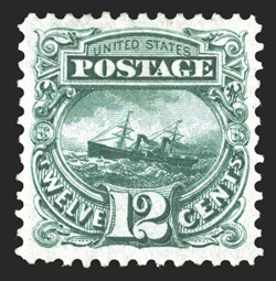 128, 12c Green re-issue, premium quality mint single, being exceedingly well centered and margined, rich luxuriant color and a razor-sharp impression on fresh white paper, full
original gum, extremely fine and choice only 1,584 sold photocopy