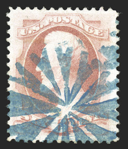 186, 6c Pink, very well centered within uncharacteristically wide margins, fresh color, beautifully cancelled by a strong blue sunburst postmark, extremely fine and attractive
2005 PF certificate.