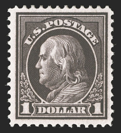 423, $1.00 Violet brown, well centered within large margins, strong rich color, o.g., l.h., choice very fine 1981 PF certificate.