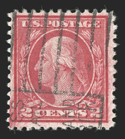 546, 2c Carmine rose coil waste, Ty. III, perf. 11, desirable used example of this difficult stamp, well centered within uncharacteristically large margins, rich color and
sharp impression of fresh paper, neat slogan machine cancel, extremely fi