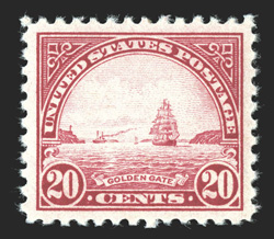 567, 20c Carmine rose, flawlessly centered within large margins, brilliantly rich color, unblemished o.g., n.h., an extremely fine gem 2010 PSE certificate (Superb 98 SMQ
$1,100.00).