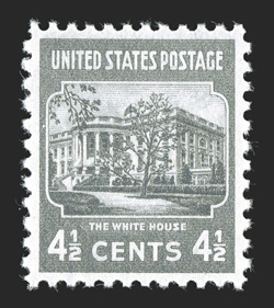 809, 4½c Dark gray, flawlessly centered, strong color on fresh paper, o.g., n.h., extremely fine gem 2009 PSE certificate (Gem 100 SMQ $175.00) the highest grade in the PSE
population report.