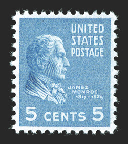 810, 5c Bright blue, precisely centered, marvelously bright and fresh, o.g., n.h., extremely fine gem 2009 PSE certificate (Gem 100 SMQ $320.00): the highest grade the PSE has
given to this stamp.