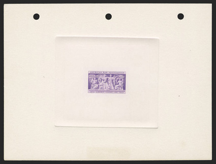 1022P, 3c American Bar Association, large die proof on wove paper, die sunk on three-hole punched full sized card measuring 203x153mm, from the Brooks collection, Bureau of
Engraving and Printing handstamp on reverse reading Engravers Stock Pr