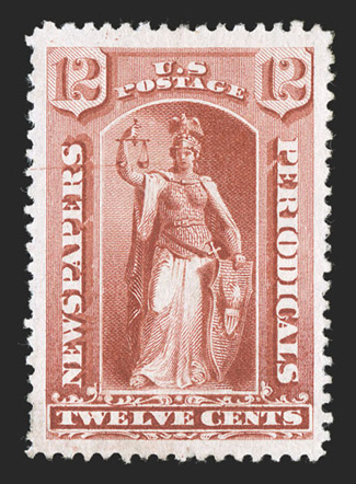 PR63, 12c Red, unused, precisely centered amid lavishly large and well balanced margins, deep rich color on crisp white paper, an extremely fine jumbo.