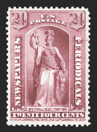 PR83, 24c Carmine, exceptionally fresh mint single, with gloriously rich color and a crisp impression on clean paper, well centered within large margins, full clean o.g., l.h.,
choice very fine 2001 PF certificate.