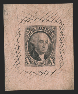 2Pb, 10c Black, large die proof on Orange bond, 39x48mm with cross-hatching, very fine ex-Chesapeake.