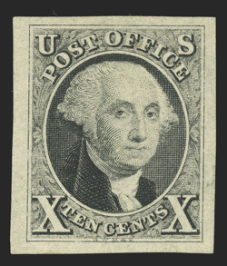 2Pe, 10c Black large die proof on yellowish wove, stamp size (22x25mm) as usual, crisp impression, a very fine example of this challenging proof 1992 PF
certificate.