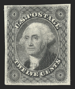 36Bd, 12c Black, plate III, imperforate, unused single with ample to large margins around, deep color and impression, very fine an exceedingly rare imperforate, being just the
second example we have ever offered 1990 PF certificate listed